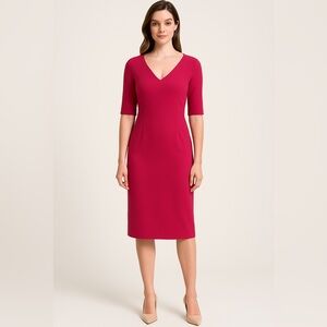 LAFAYETTE 148 berry half sleeve v neck ponte knit sheath dress size 2 office